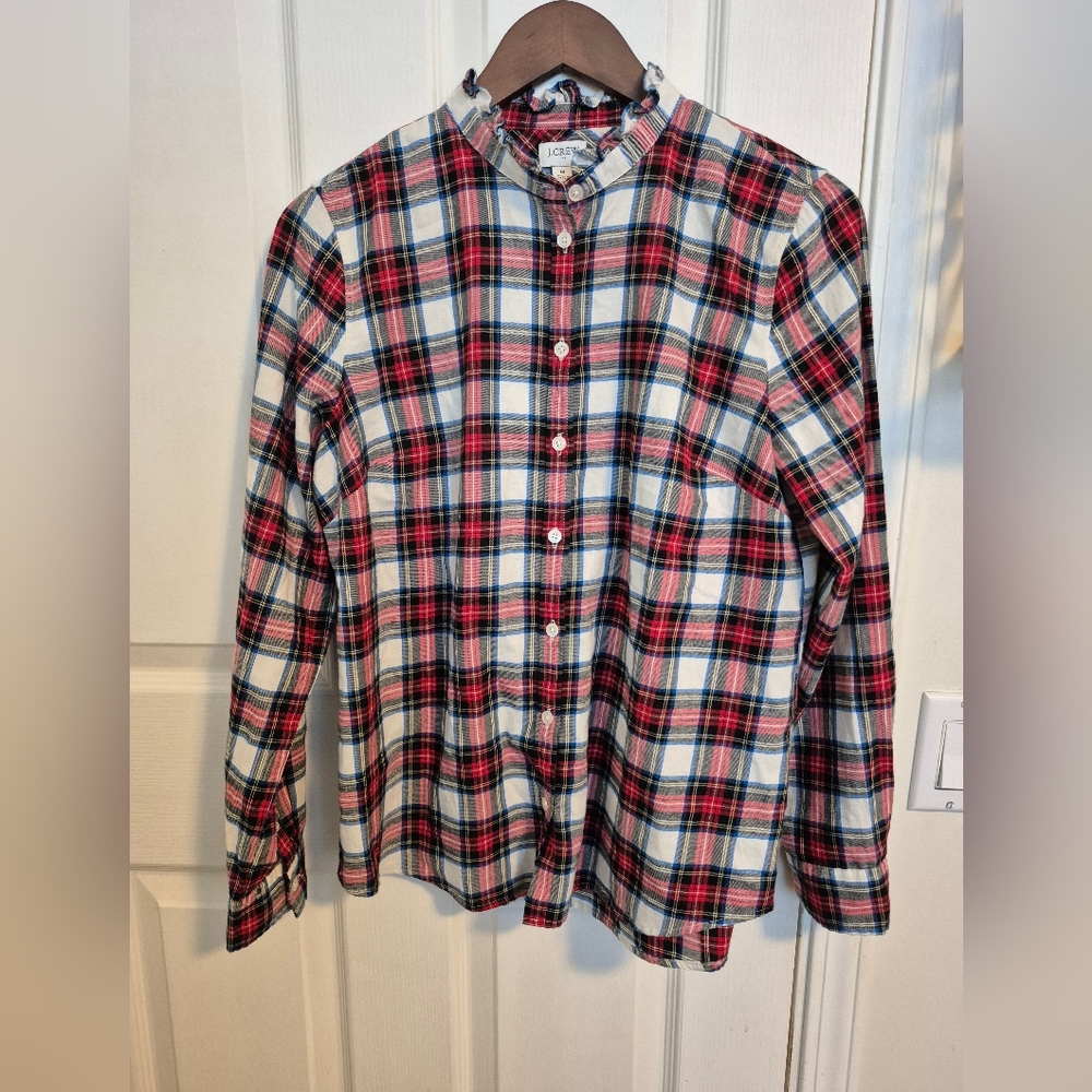 J CREW Tartan Classic Flannel Plaid Button Down Cotton Long Sleeve Medium New